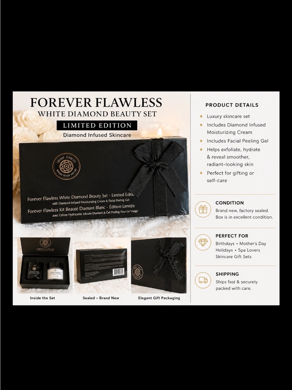 Forever Flawless White Diamond Infused Beauty Set Moisturizer & Peel. NEW SEALED